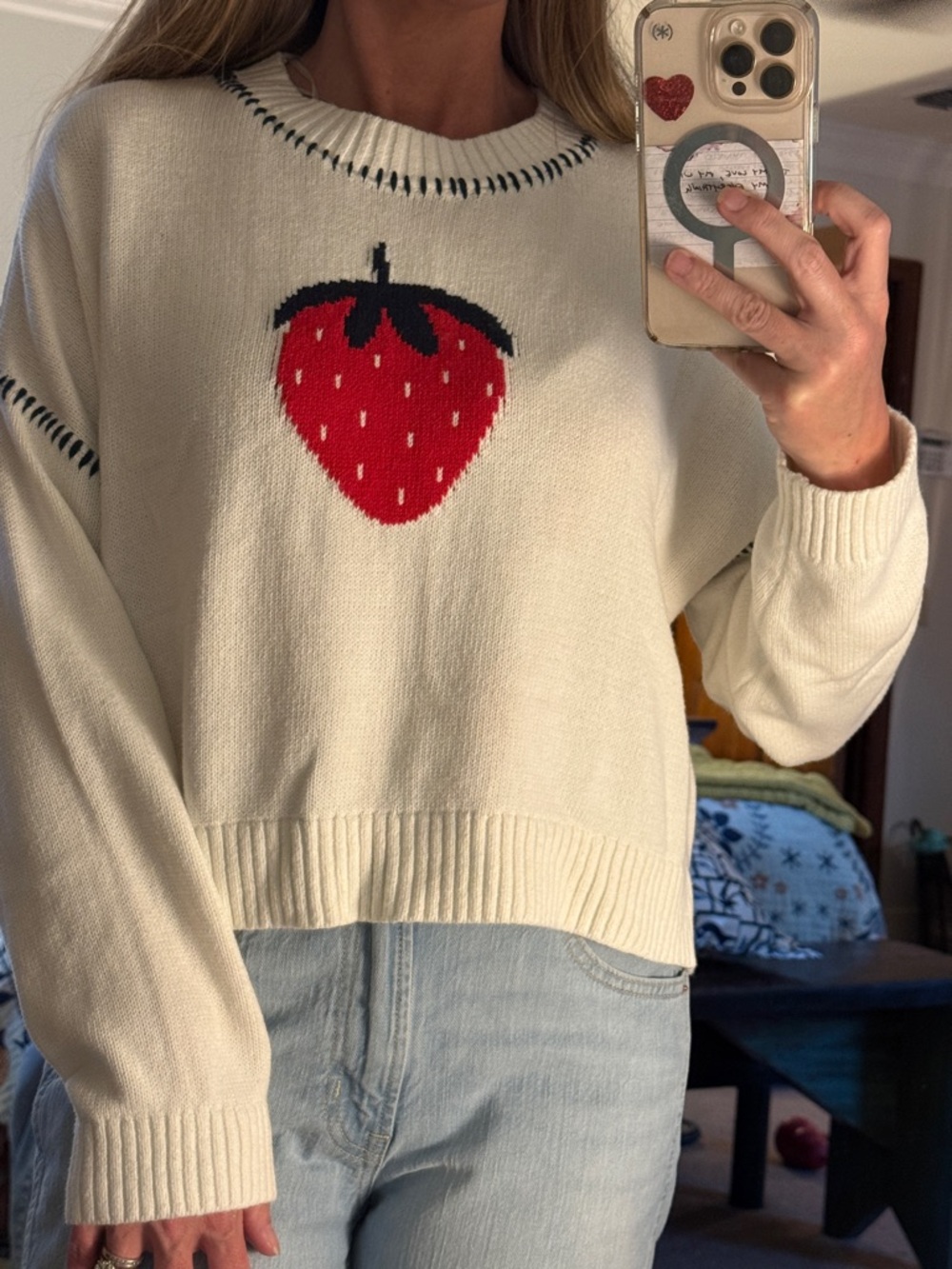 Jessica Simpson Cropped Strawberry Oversized Sweater Knitted Size M